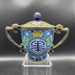 Antique/Vintage  Gilt Decorated  Champleve Cloisonné Urn with Cover