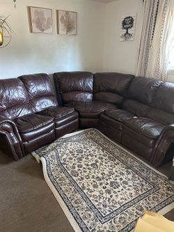 Brown Leather Reclining Sectional Couch