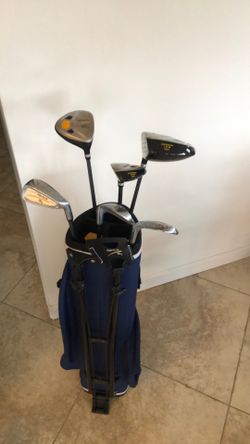 Kids TopFlite Golf Set For 56”-60”tall 3 Woods 3 Irons Putter Bag Balls Tees