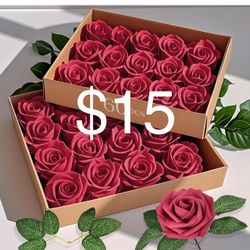 OFUN 60pcs Artificial Flowers, Red Roses with Stems for DIY Wedding Bouquets Fake Flowers, Red Rose, Artifical Red Roses for Party Tables Decoration