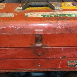 Vintage Waterloo Industries Heavy Duty 2 Drawer Steel Security Tool Box With Hasp Lock