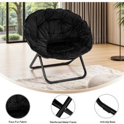 Folding Saucer Chairs for Adults, Comfy Faux Fur Moon Saucer Chair for Dorm Bedroom Living Room Reading and Relaxing 
