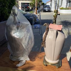 2 Antique Cream And Brass Lamps