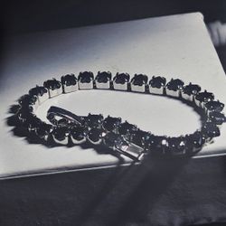 Black Cubic Zirconia Heart Cut Bracelet 7 Inch 