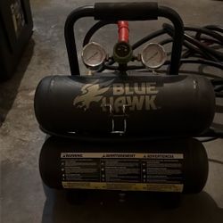 Blue Hawk, 2 Gal Air Compressor And 3 Nail Guns With Extended Hose -Better Pics Repost