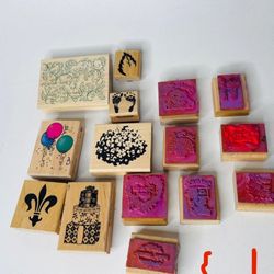 Wooden Rubber Stamps Bundle Lot of 15 Different Ones Arts & Crafts