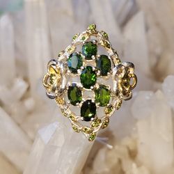 Chrome Diopside And Peridot Sterling Silver Ring Size 7.5 