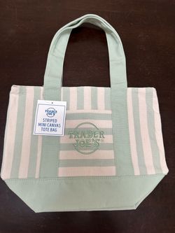 Trader Joe's Striped Mini Canvas Tote Bag -Green