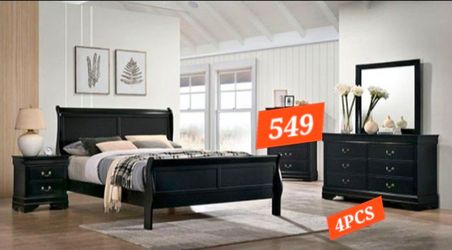 Black Sleigh Bedroom Set 4-Piece