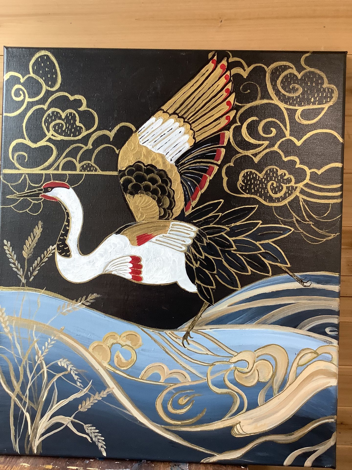 Art Deco Style Crane Original Painting