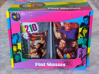 NOS Vintage Set Of 2 Pint Bar Glasses Beverly Hills 90210 Retro Television City