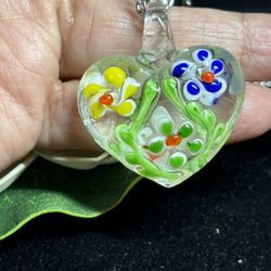 23” Heart W/Flowers Necklace 