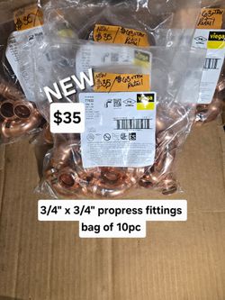 New bag of 10pc 3/4"x 3/4 " propress fittings $63+tax retail my price only $35
