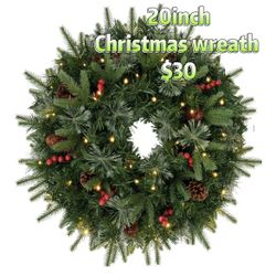 😀 Yaheetech 20Inch Artificial Pre-Lit Christmas Wreath, Warm White & Multi-Color Lights Battery Operated, Berries, Pinecones, Ball Holiday Decoration