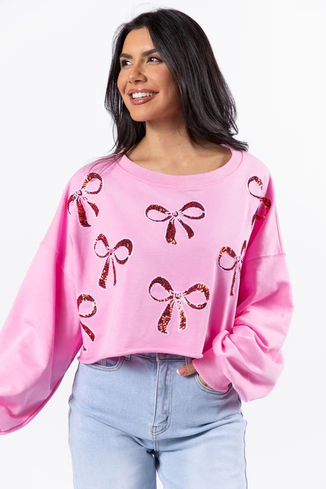 Brand New Size S Pink Sweater With Sequin Bows