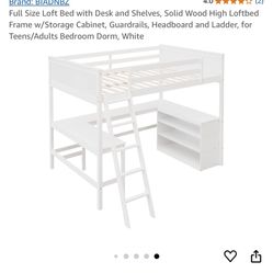 Full Size Loft Bed with Desk and Shelves