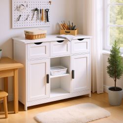 Homy Casa Ardeny Modern Wood Storage Cabinet with Drawers and Shelves White