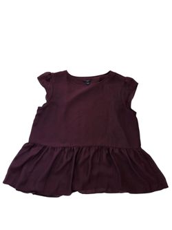 Ann Taylor maroon cap sleeve see through peplum blouse, LP. EUC.