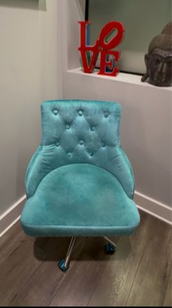Teal Velvet Tufted Office Chair with Nailhead Trim