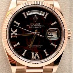 Rolex Day-Date 128345rbr-0044 36mm Eisenkiesel Dial Rose Gold with Fluted Bezel Watch 2024