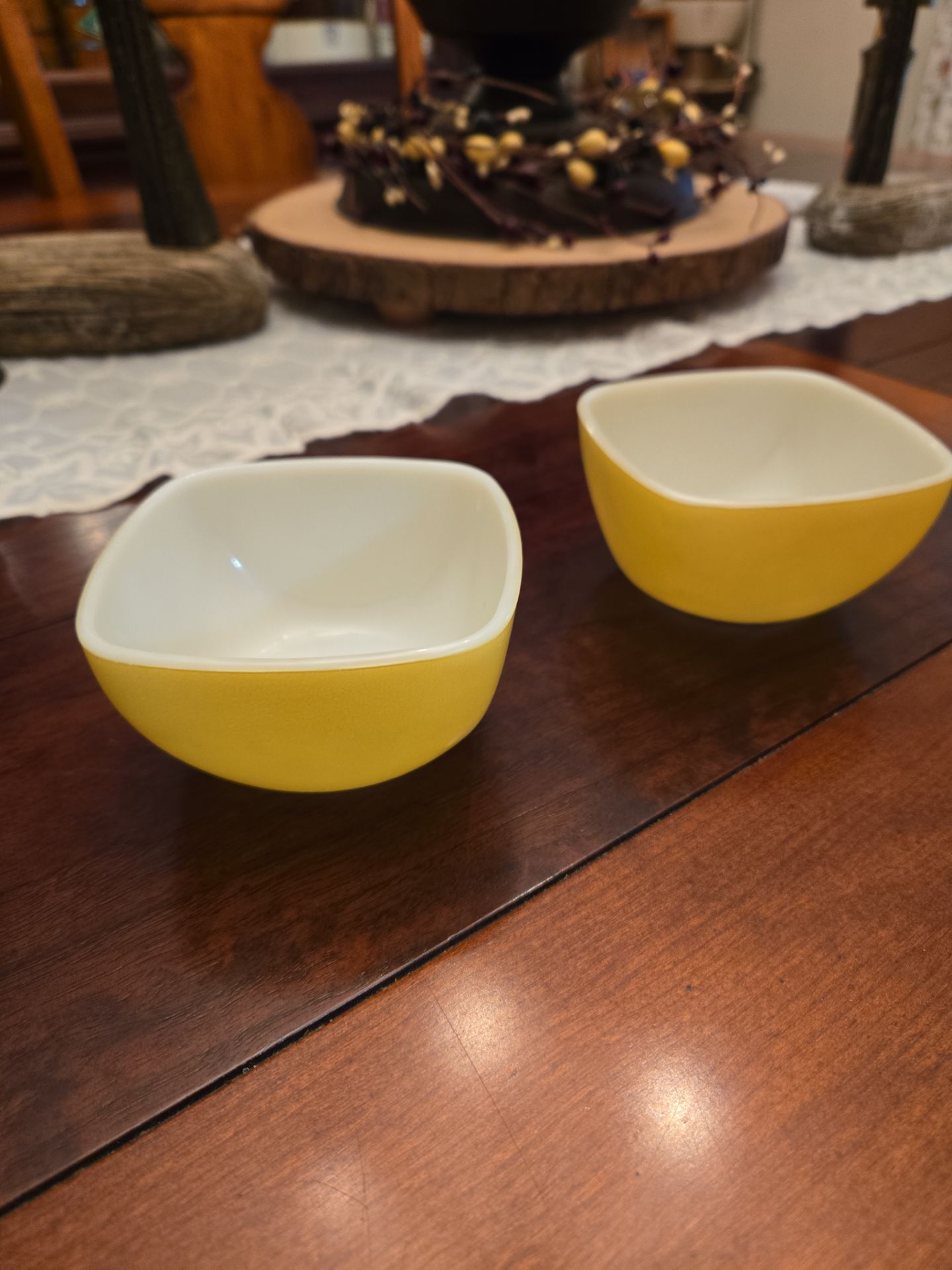 Vintage Pyrex glass yellow square dessert dishes