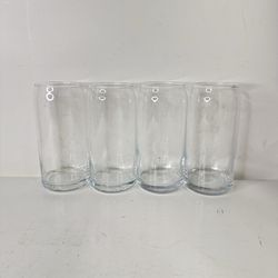 4Pack Glass Cups 16oz Beer Can Shaped Drinking Glasses Cups, Glass Tumbler Reusable Cute Cups