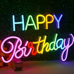 Happy Birthday Neon Led Sign For Party Decor, Multicolor Birthday Backdrop Decoration 