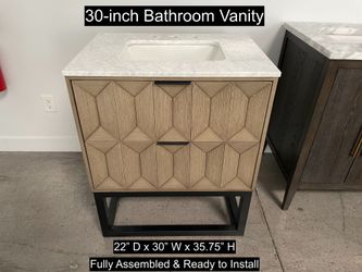 30" Bathroom Vanity with Carrara Marble Countertop & Solid Wood & Plywood Cabinet #3566