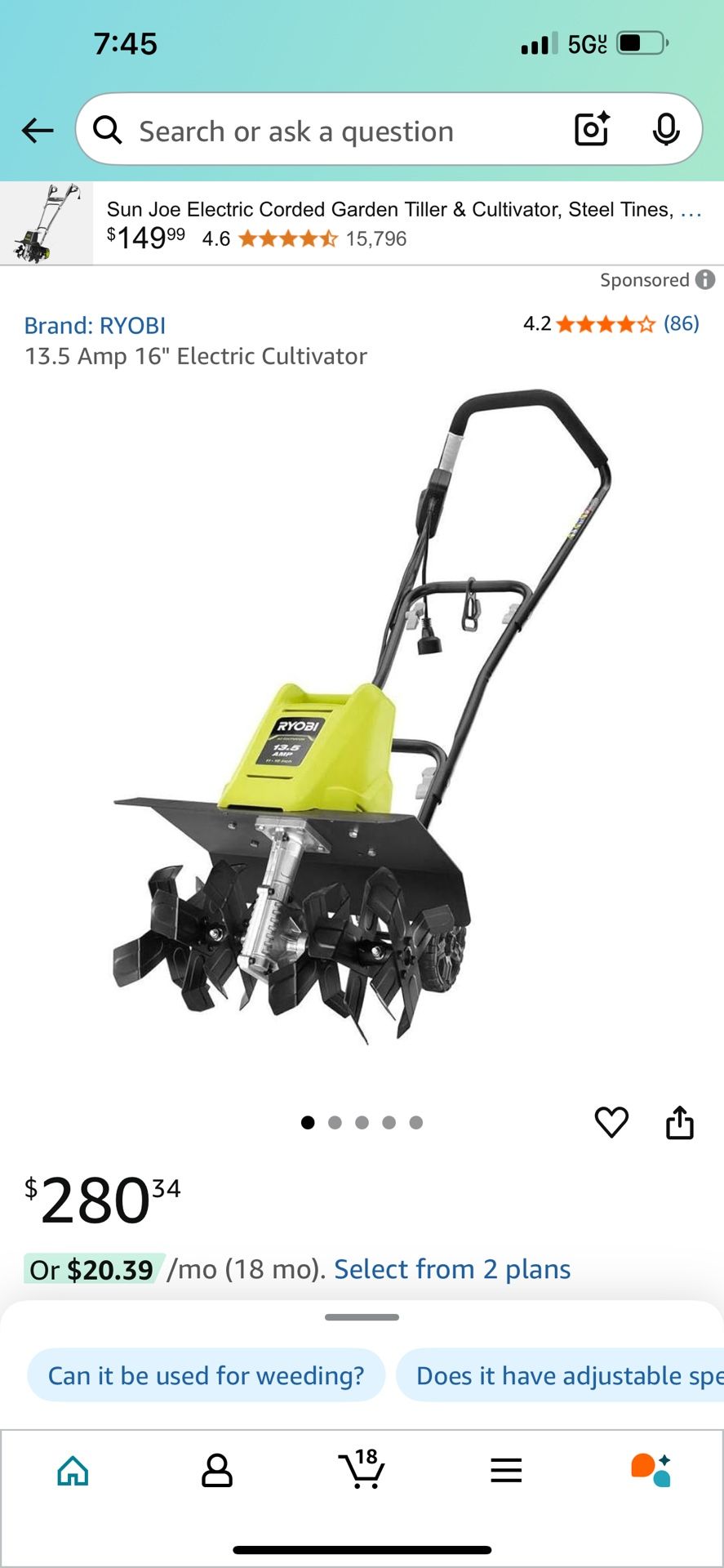 RYOBI Electric Tiller Cultivator 13.5 Amp