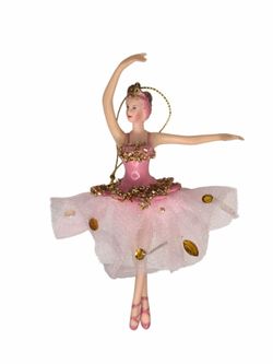 Pink Ballerina Christmas Ornament Gold Sequins Mesh Tutu Dance Decor