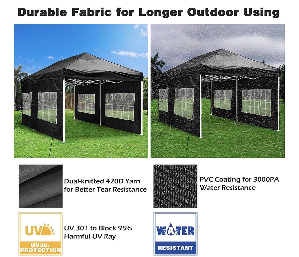 10x20' Heavy Duty Enclosed Pop Up Canopy Folding with 4 Sidewalls for Outdoor Event Vendor Farmer Flea Market Tent