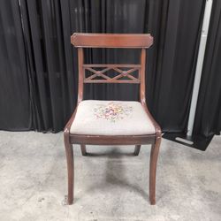 Brown Wood Cross-Back Dining Chair with Needlepoint Seat