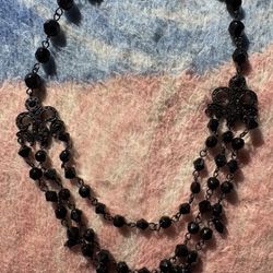 Vintage  3-Strand Faceted Crystal Drape Statement Necklace