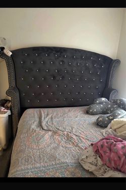 Gray Velvet Tufted Wingback Headboard