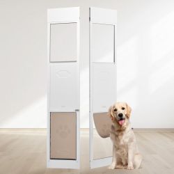 Dog Door for Sliding Glass Door, 75 7/8"-80 11/16" Adjustable Height Doggy Door for Sliding Doors, Aluminum Frame Tempered Glass Pet Door with Hinge S