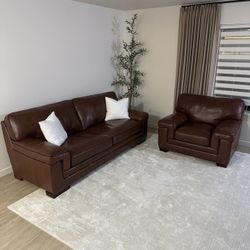 Single and double leather brown sofa couch