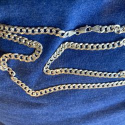 Italian.925 Sterling Silver 22” Cuban Chain/ Necklace 