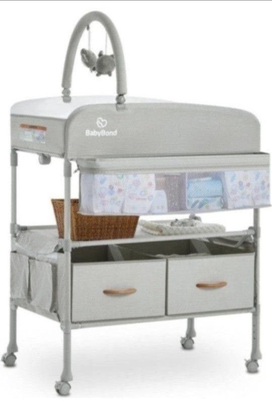 Portable Baby Changing Table with 2 Storage Baskets, BabyBond Foldable Changing Table Dresser Waterproof Diaper Changing Table Height Adjustable Chang