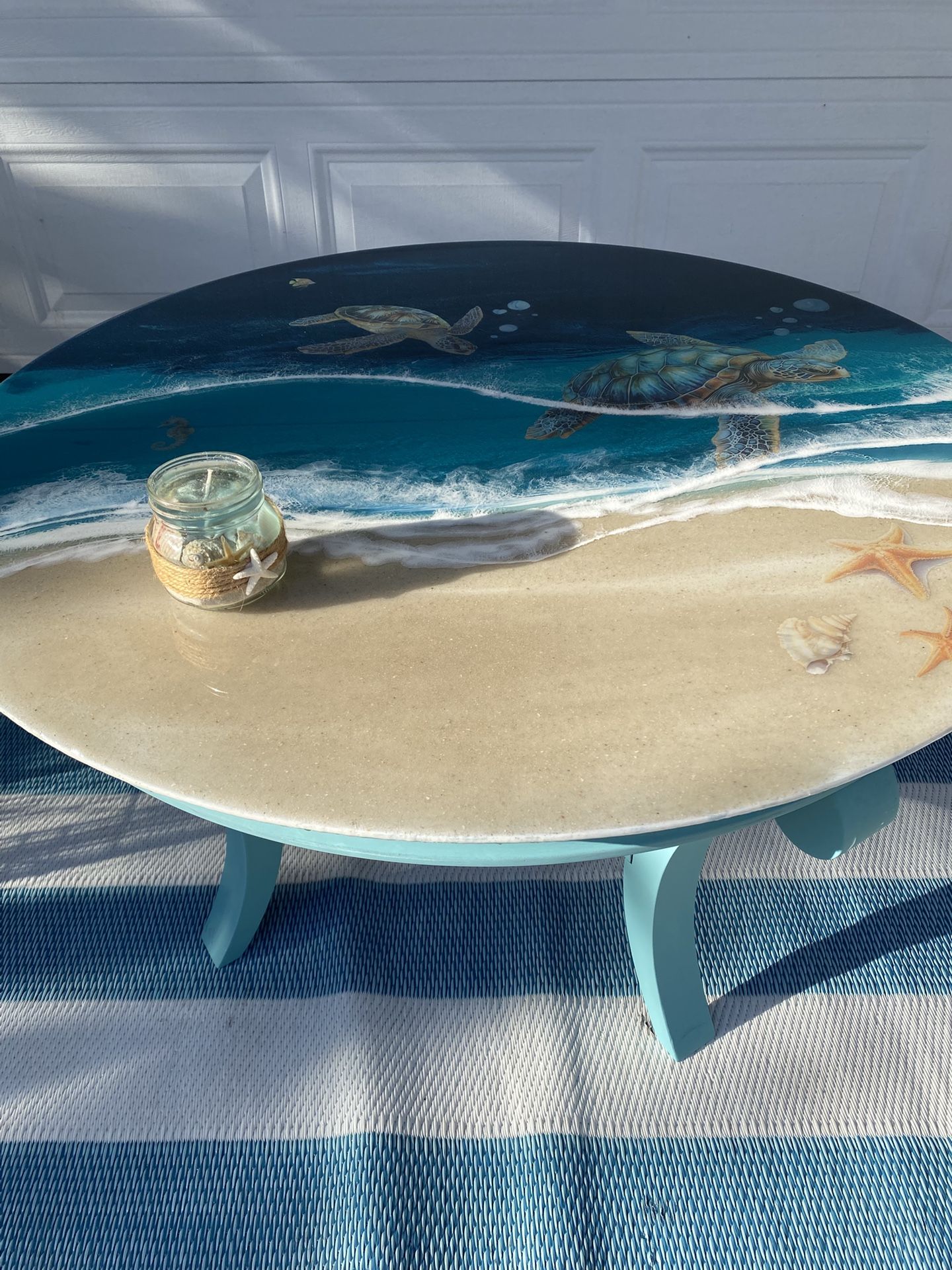 Stunning Round Coffee Table Epoxy Ocean Top