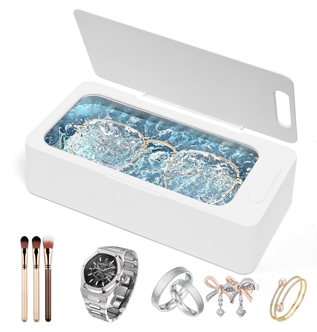 Ultrasonic Jewelry Ring Cleaner,42Khz,23oz Portable Jewelry Cleaner Ultrasonic Machine for Eyeglass,Silver,Watches, Ring, Makeup Brush,Earrings with 3