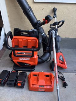 Used Echo 56v  Blower And Trimmer Kit With 3 Batteries And Charger
