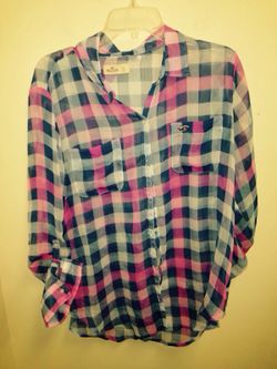 Women's Hollister lg plaid sheer button up shirt