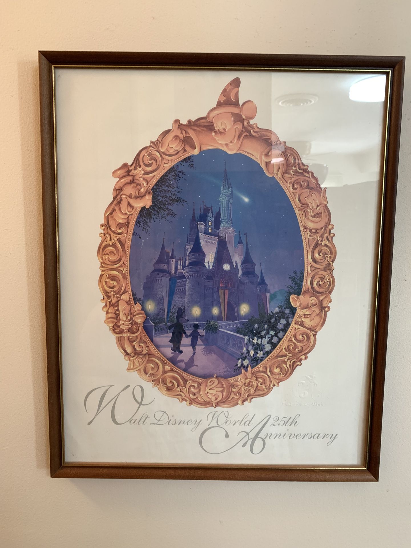Walt Disney World 25th Anniversary Poster Print including 16”x20” wood frame with glass