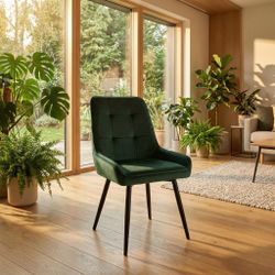 ARALIA Velvet Accent Chair Modern Green Upholstered Dining Chair Black Base