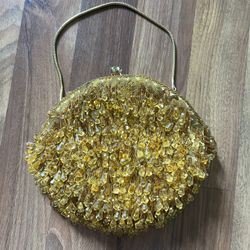 Fancy, gold, beaded clutch purse with chain. Gorgeous! 