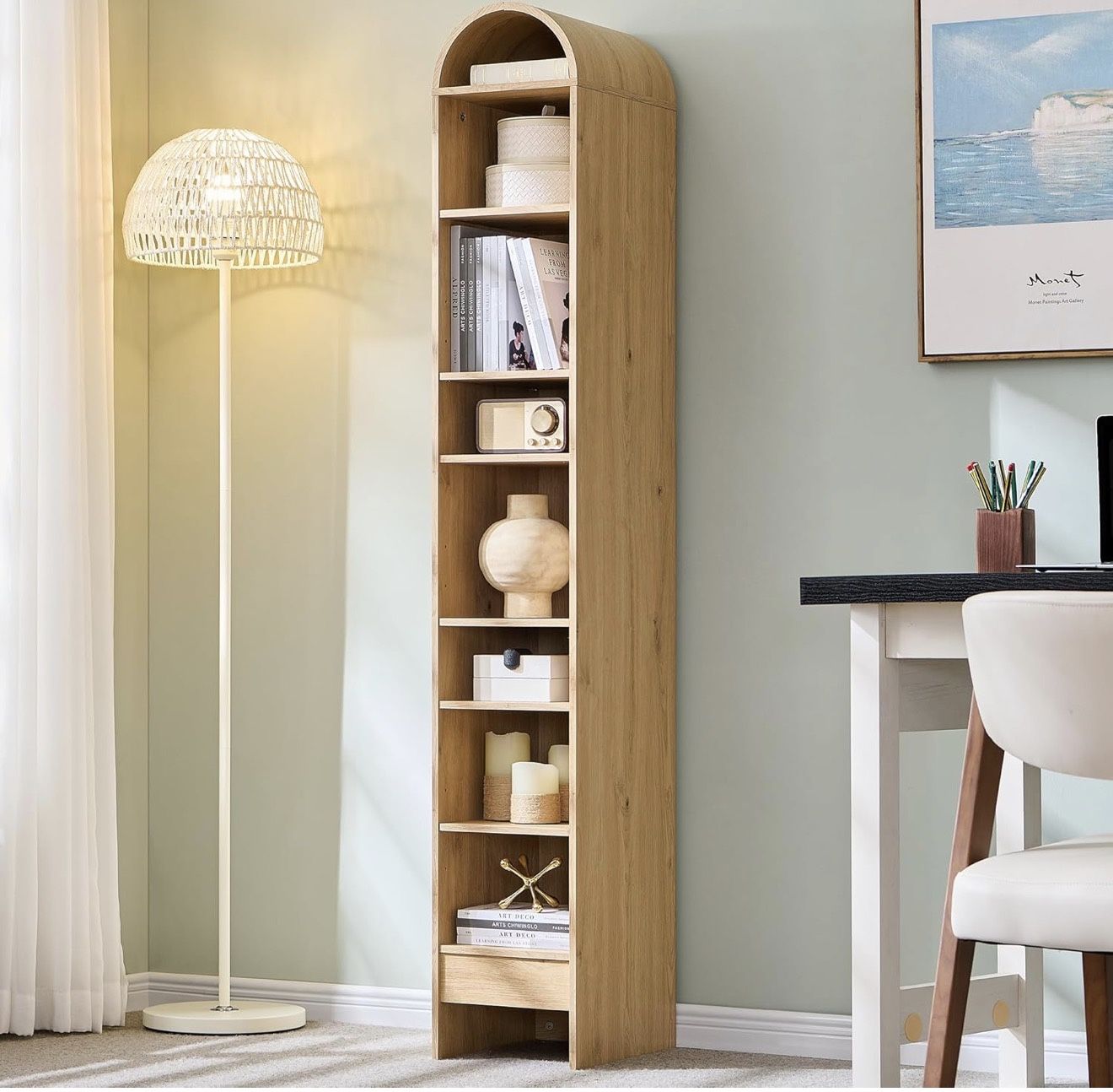 NEW 67" Tall Arched Bookshelf , Shoe Shelf , Bathroom Storage