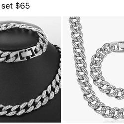 Cuban link iced out set two pieces new