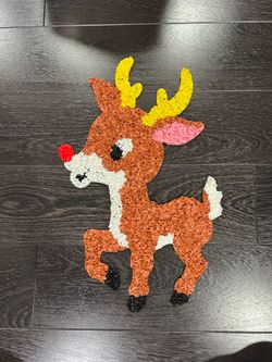 Vintage Melted Popcorn Rudolph Red Nose Reindeer Christmas Wall Decor Retro