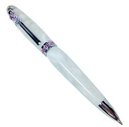 Breast Cancer Awareness Pen Twist Style White Acrylic Silver Pink Crystals New