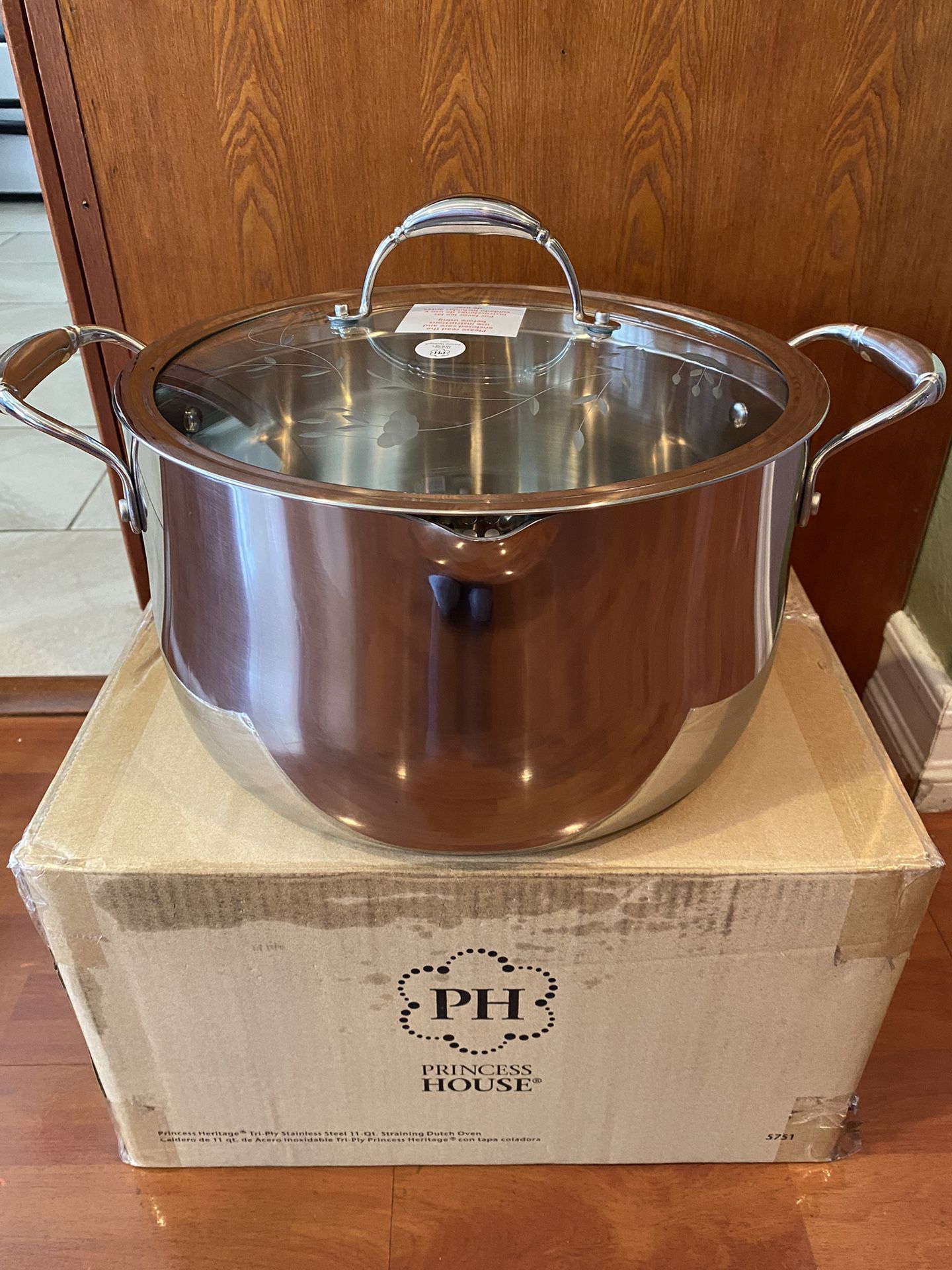 Princess House TRY-PLY STAINLESS STEEL 11-Qt. Straining Dutch Oven (5751)  New